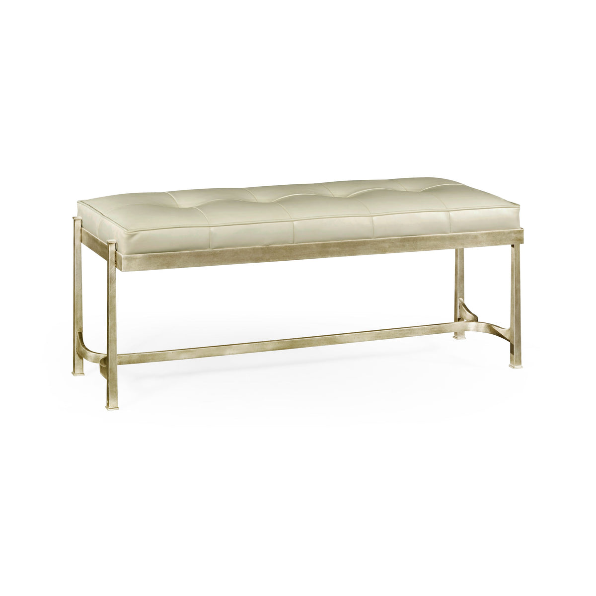 Bench Contemporary in White Leather - Silver