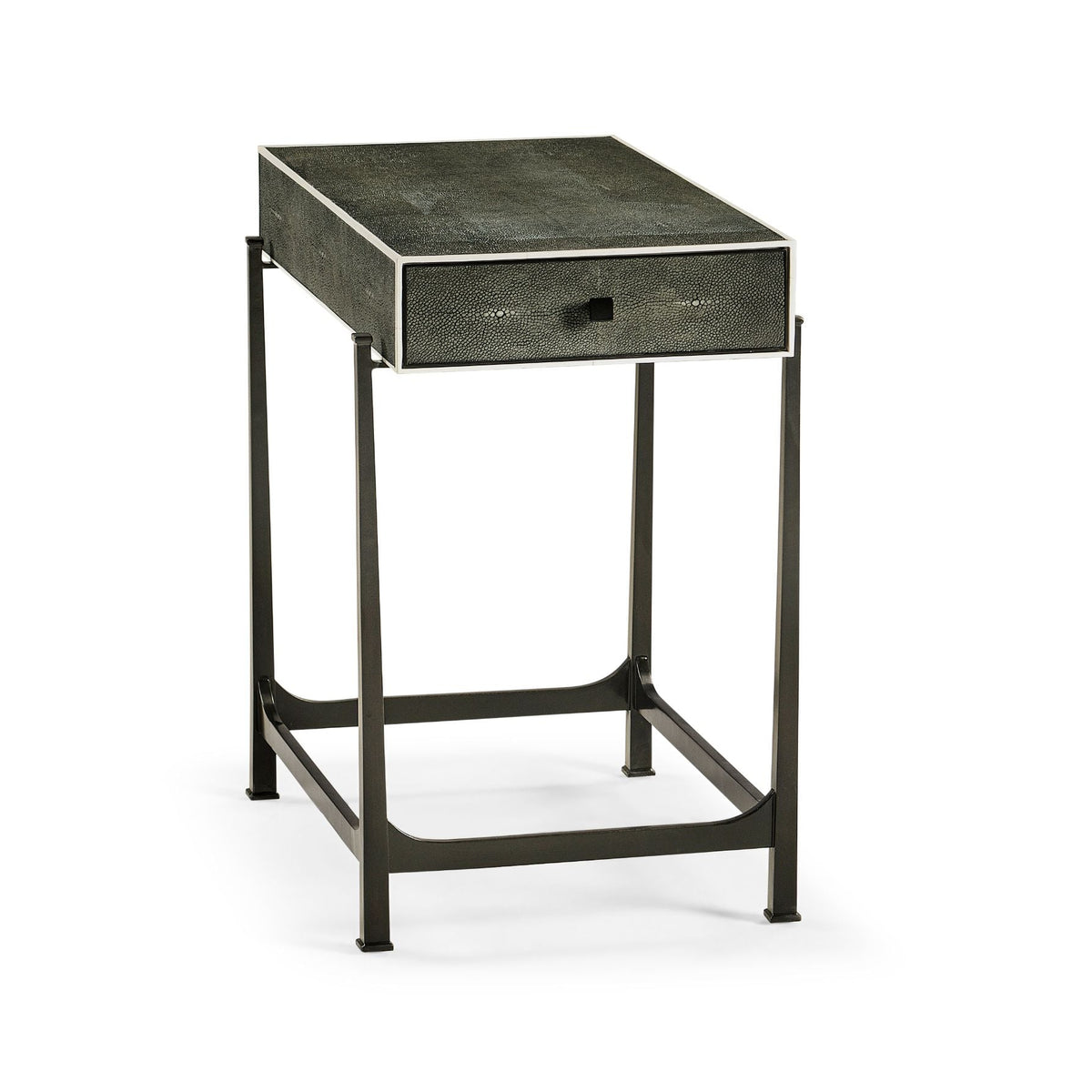 Side Table with Drawer Contemporary in Anthracite Shagreen - Bronze