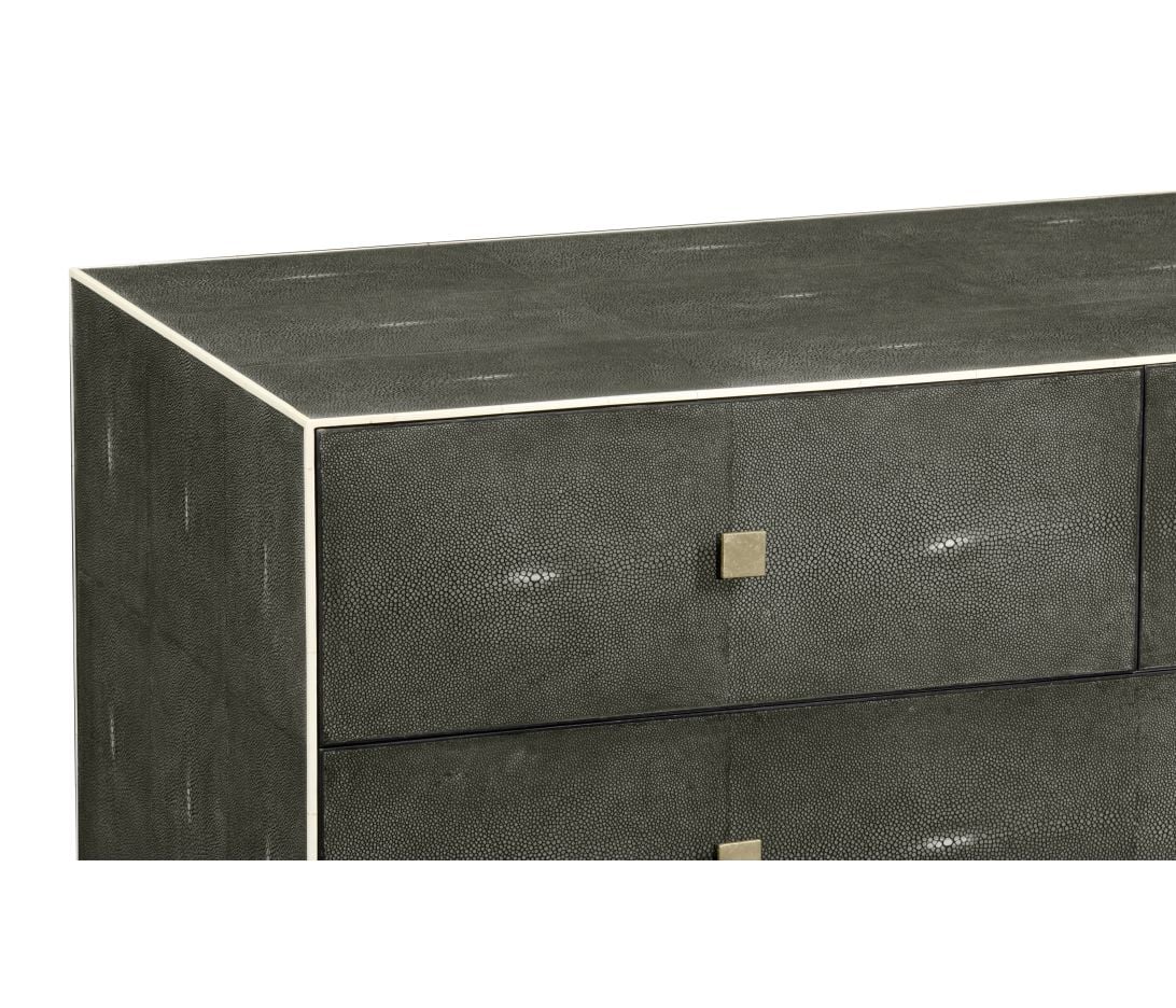 Large Chest of Drawers 1930s in Anthracite Shagreen - Silver