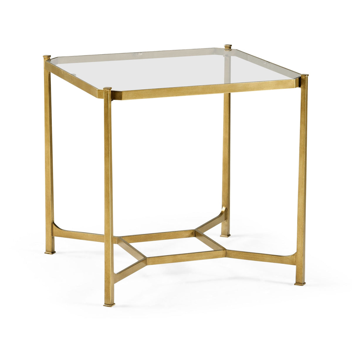 Square Side Table Contemporary with Glass Top - Gilded