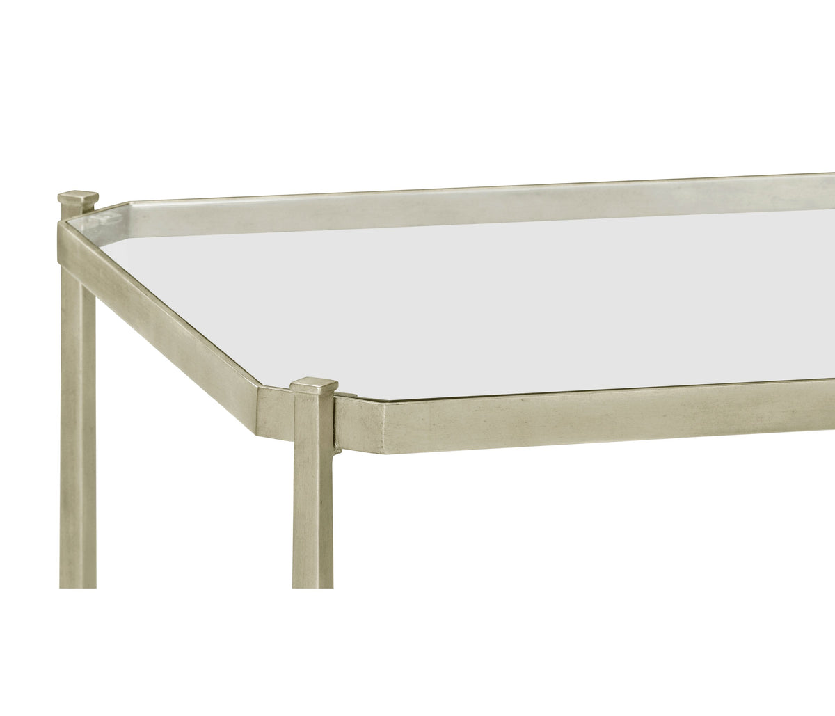 Square Side Table Contemporary with Glass Top - Silver