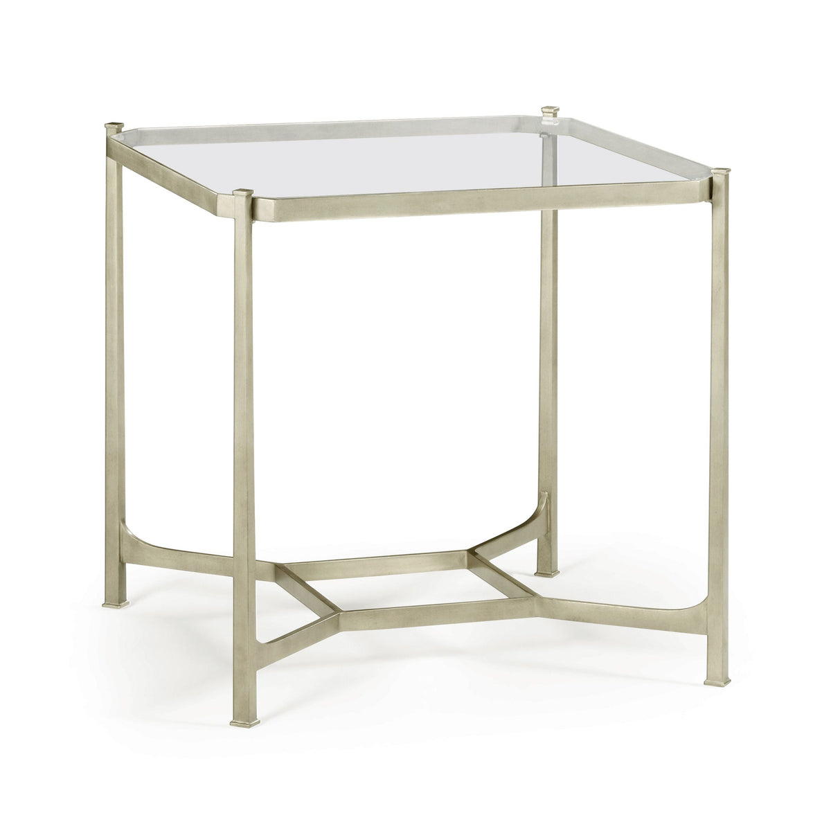 Square Side Table Contemporary with Glass Top - Silver