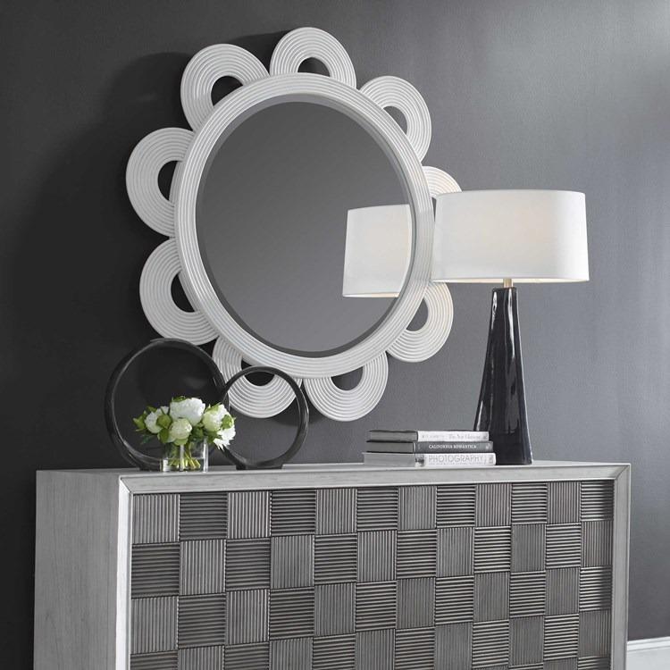 Clematis White Rattan Round Mirror
