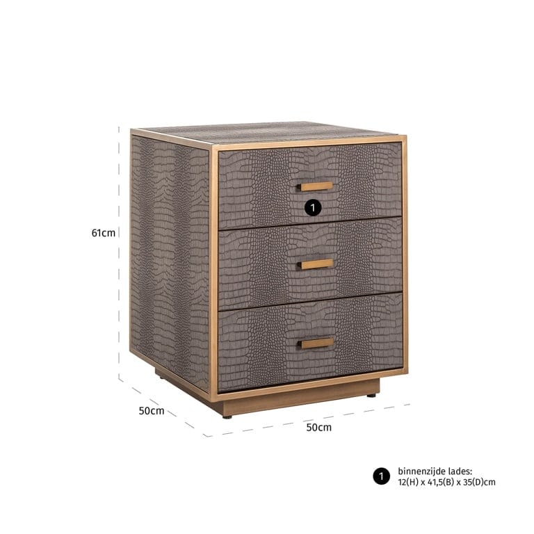 Nightstand Classio 3-drawers (Brushed Gold)