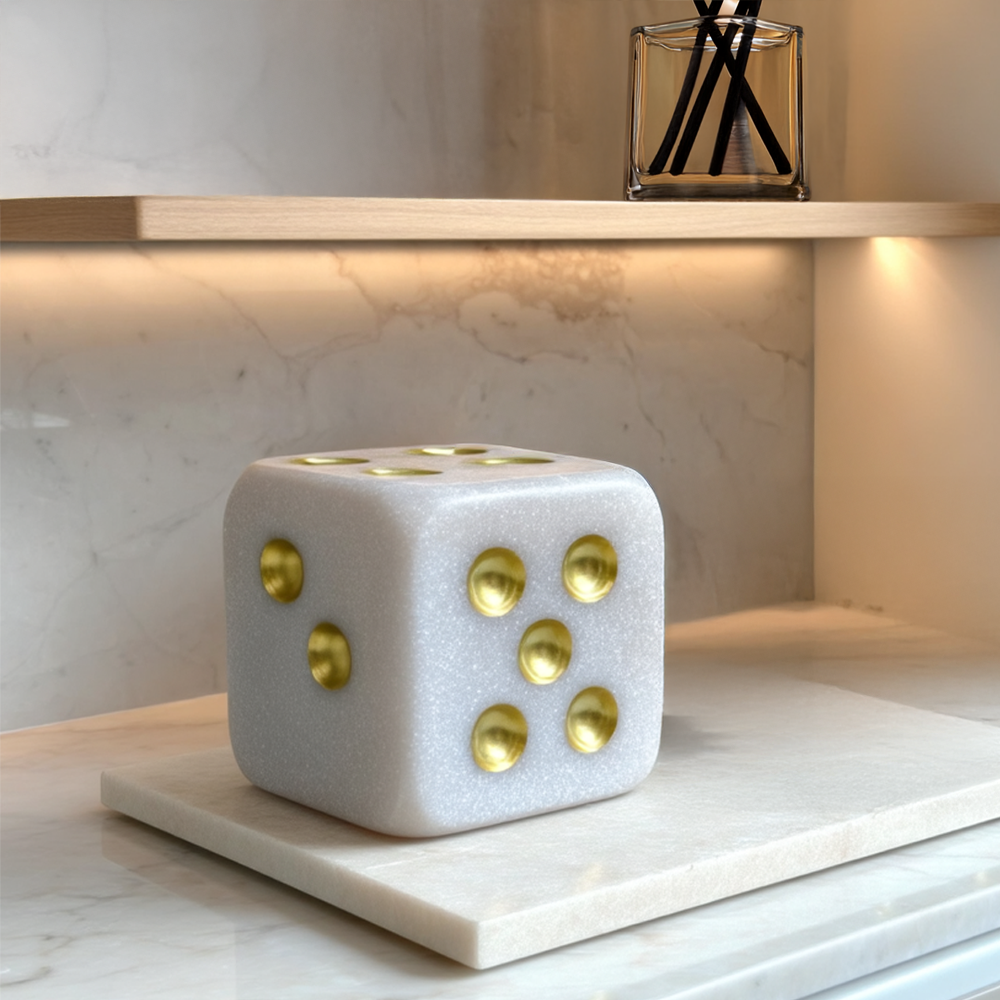 Gabrielle Medium Stone & Gold Decorative Dice Ornament