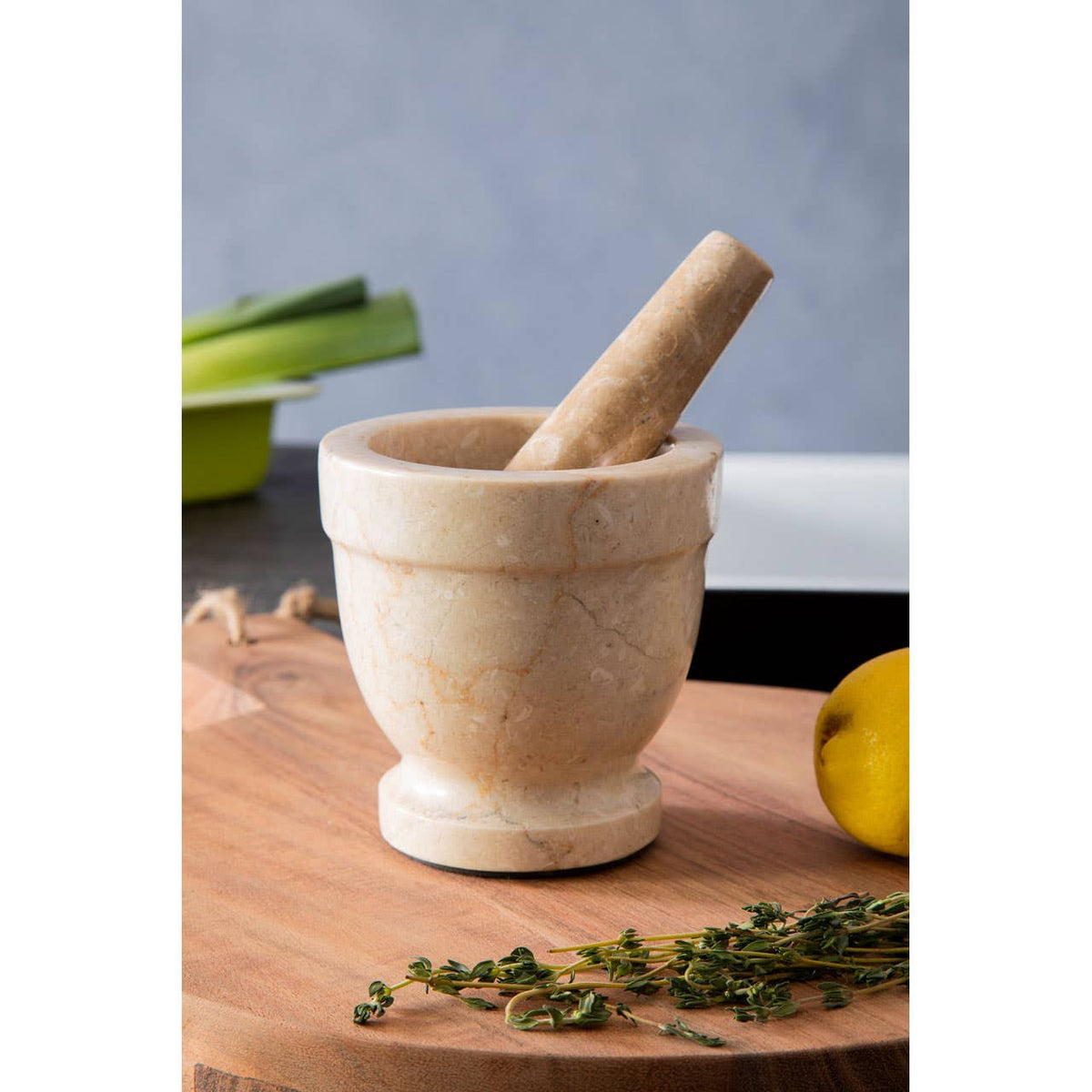 Himaya Champagne Marble Mortar and Pestle