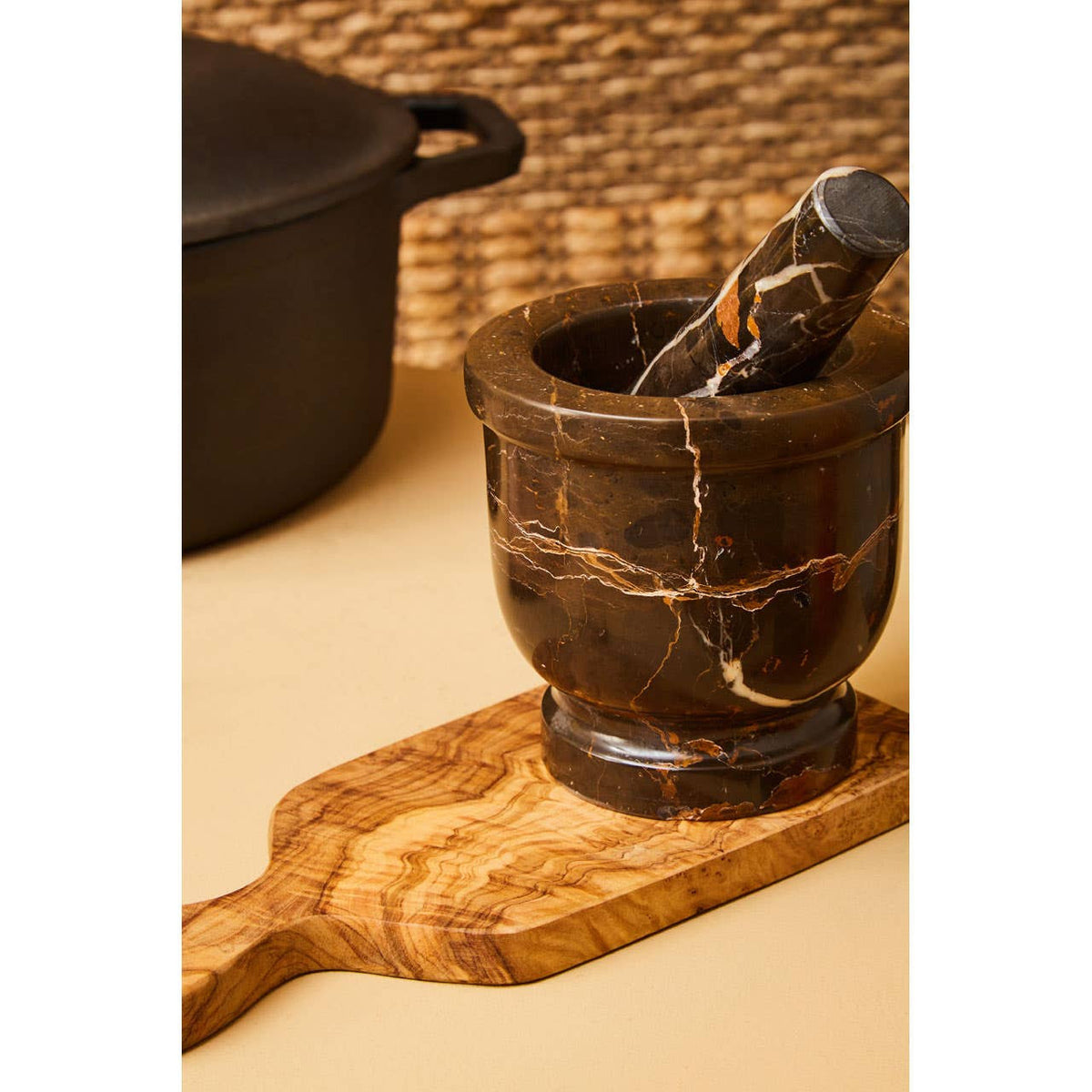 Marmore Black and Gold Marble Mortar and Pestle