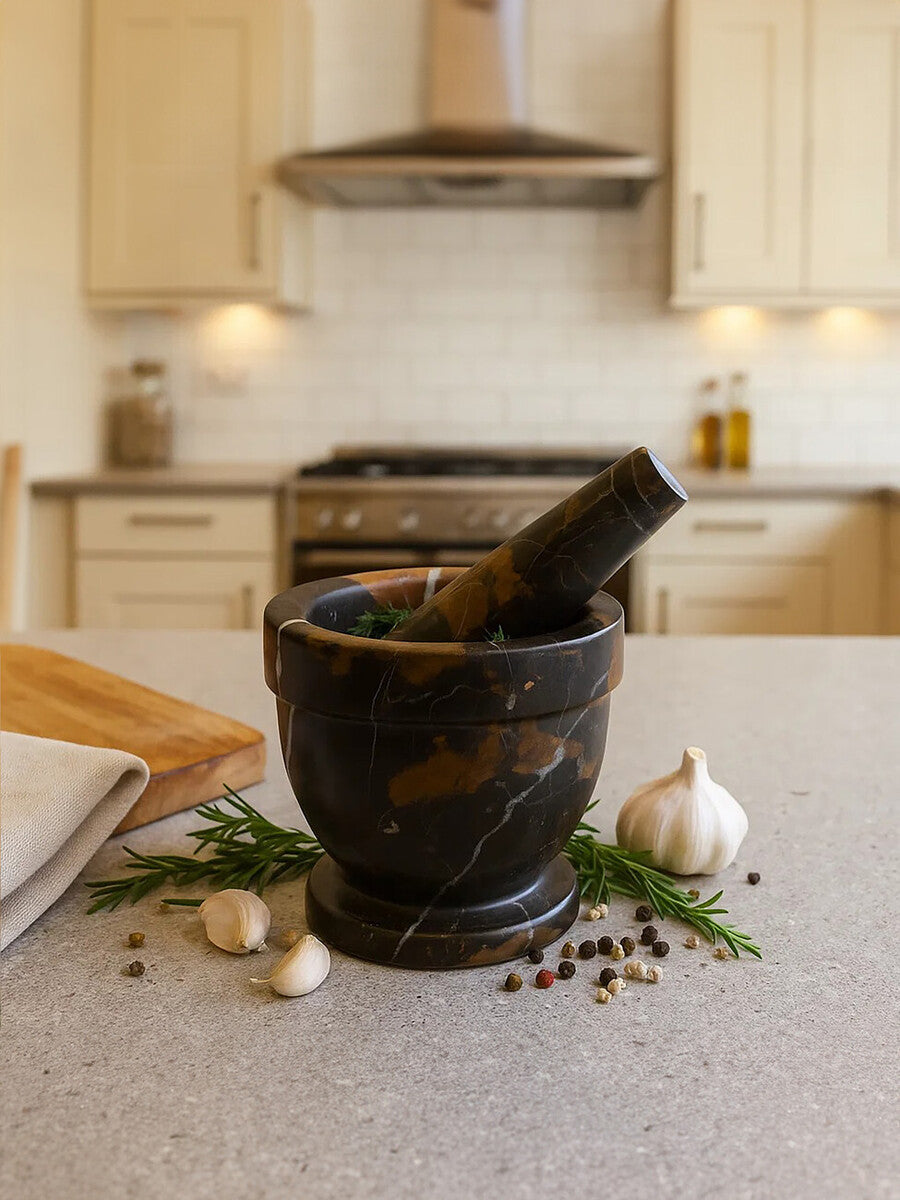 Marmore Black and Gold Marble Mortar and Pestle