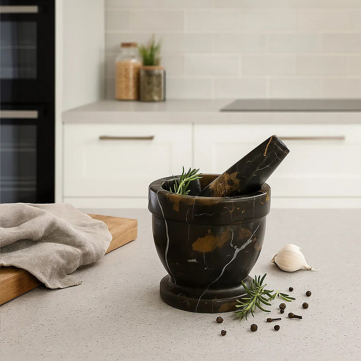 Marmore Black and Gold Marble Mortar and Pestle