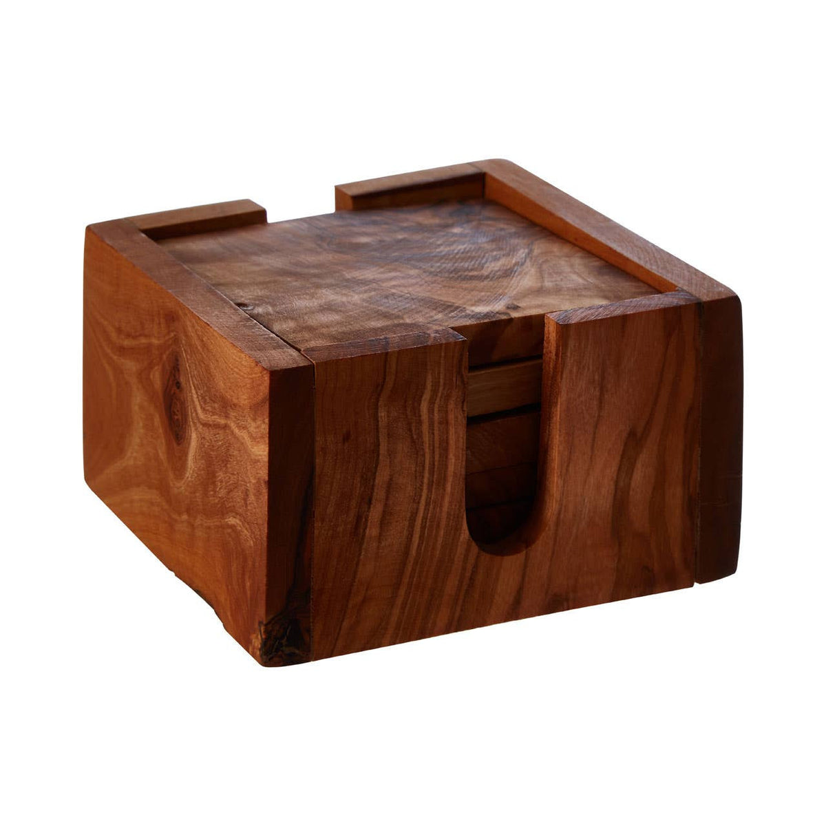 Kora Set of 4 Olive Wood Square Coasters