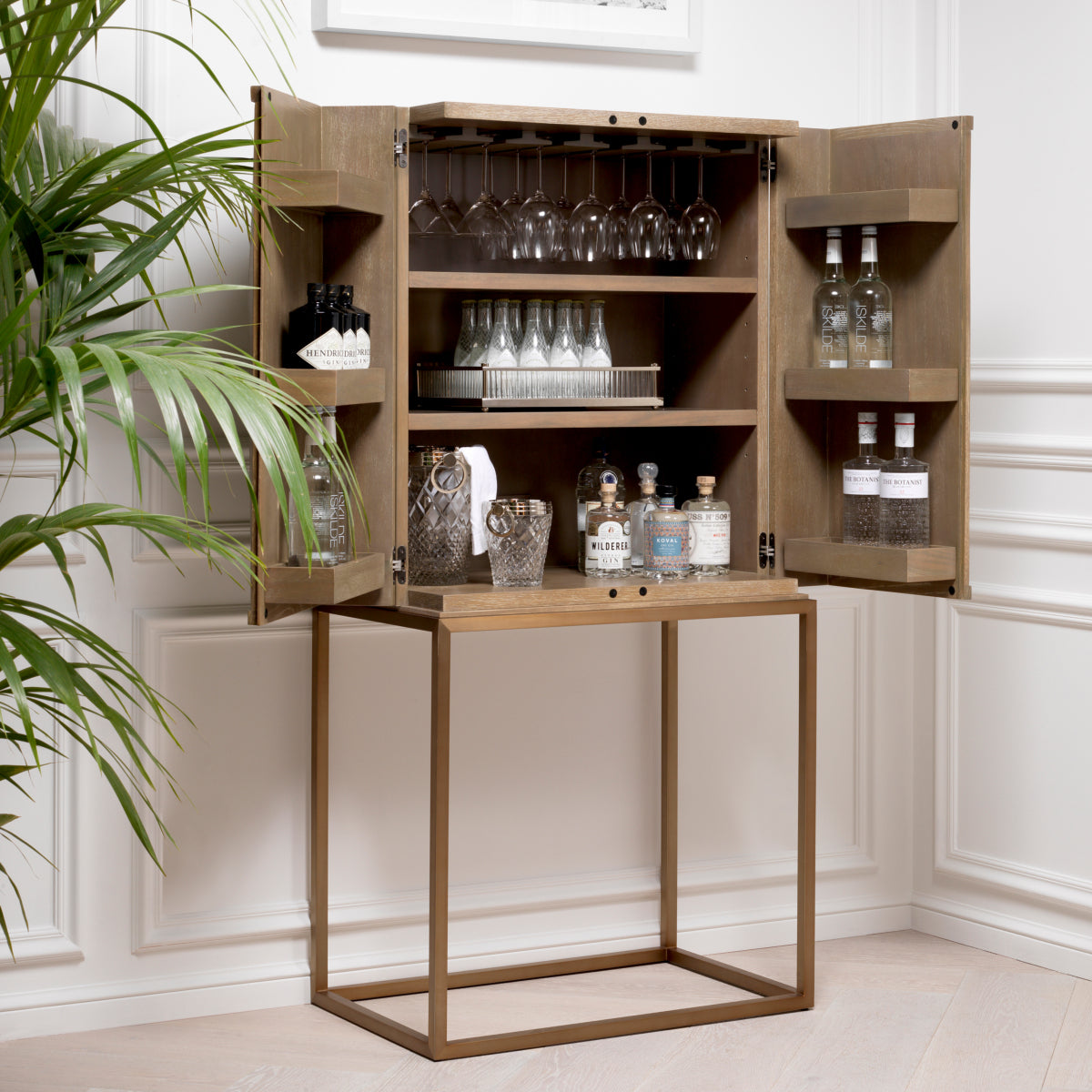 Eichholtz Dining Wine Cabinet Highland Oak & Brass House of Isabella UK