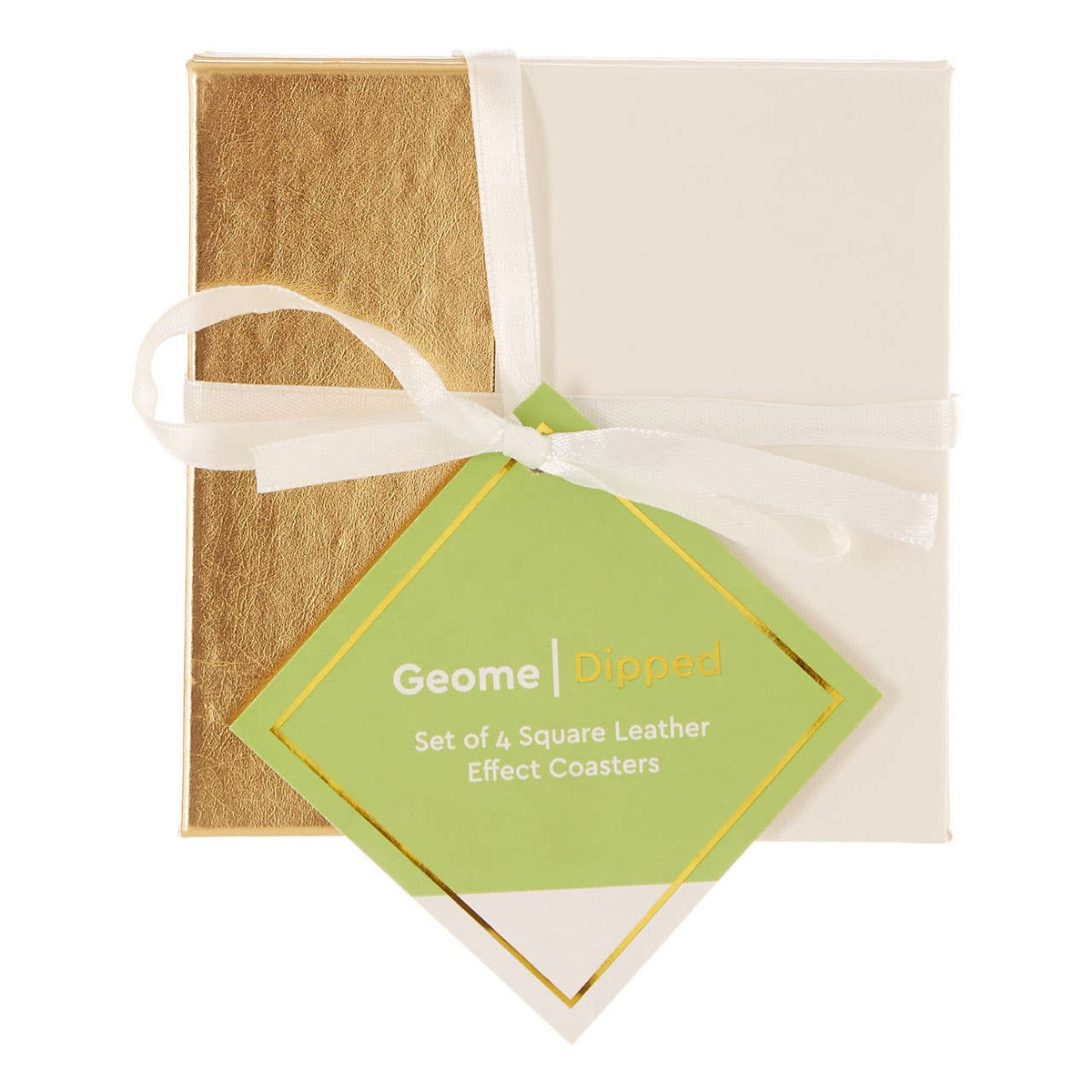 Geome Set of 4 Square White and Gold Coasters