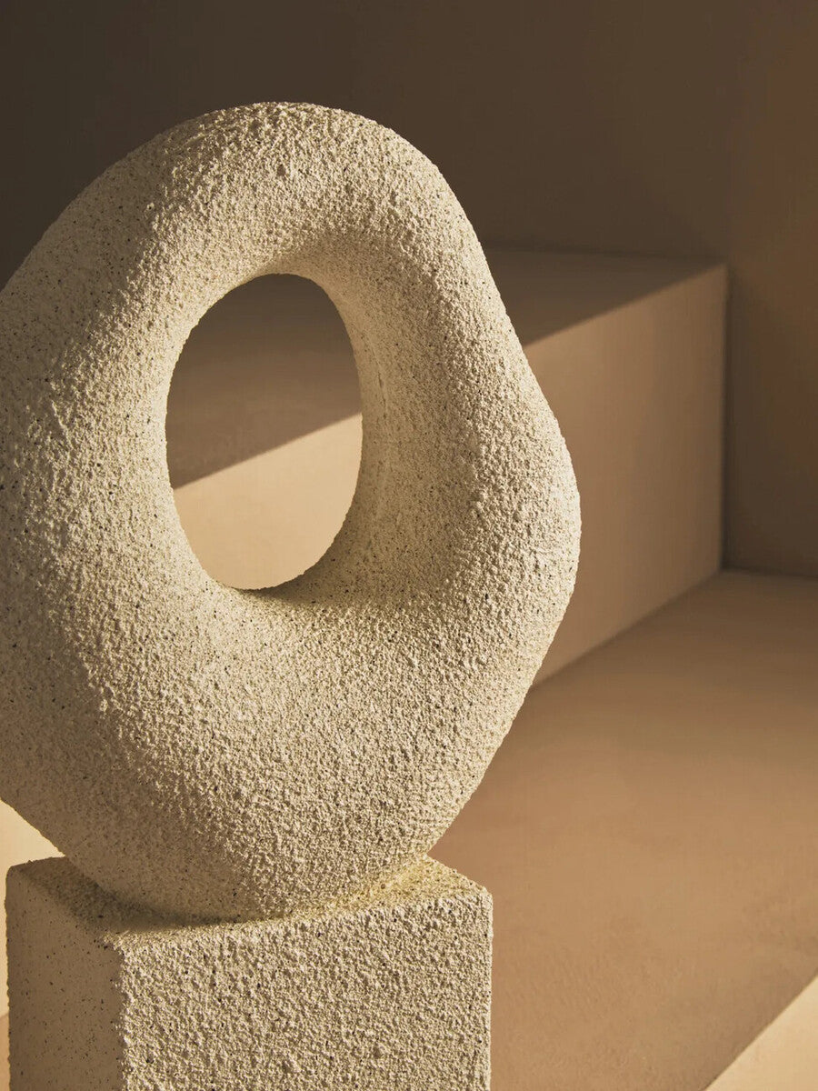 Broc Cream Textured Abstract Loop Sculpture On Pedestal