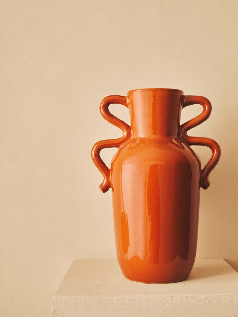 Sonata Large Burnt Orange Vase with Abstract Handles