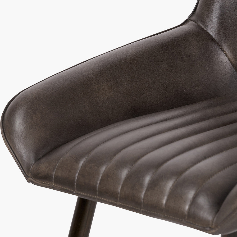 Angelo Peppercorn Leather and Bronze Metal Retro Dining Chair