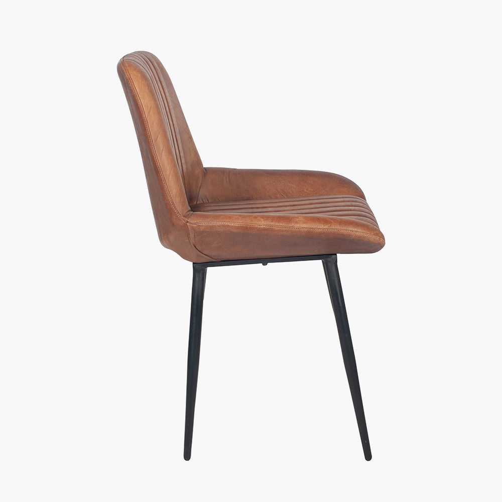 Angelo Vintage Brown Leather and Iron Retro Dining Chair K/D