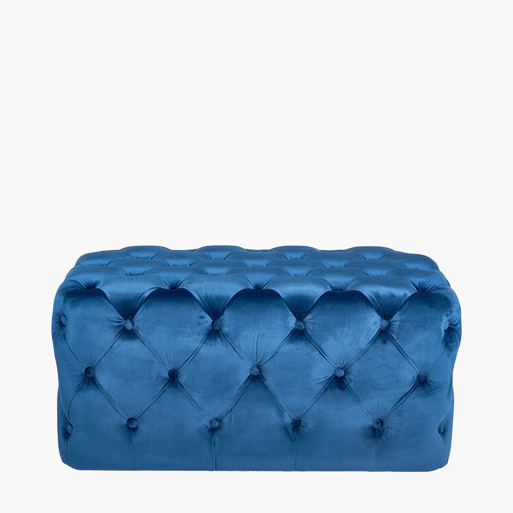 Seraphina Sapphire Blue Velvet Buttoned Rectangular Ottoman