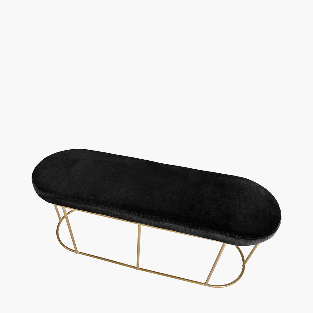 Nino Black Velvet Bench with Gold Metal Frame