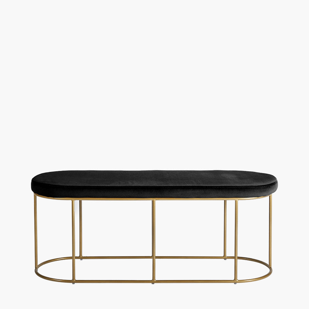Nino Black Velvet Bench with Gold Metal Frame