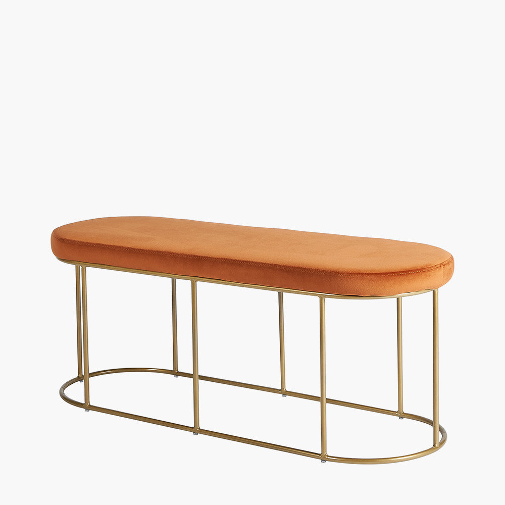 Nino Tobacco Velvet Bench with Gold Metal Frame