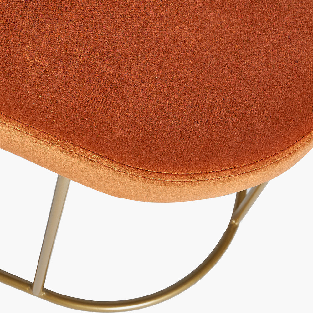 Nino Tobacco Velvet Bench with Gold Metal Frame
