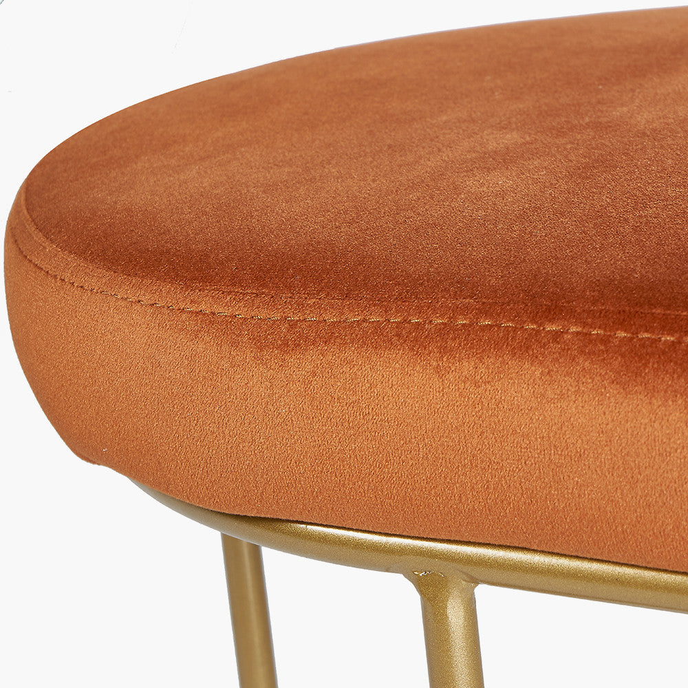 Nino Tobacco Velvet Bench with Gold Metal Frame
