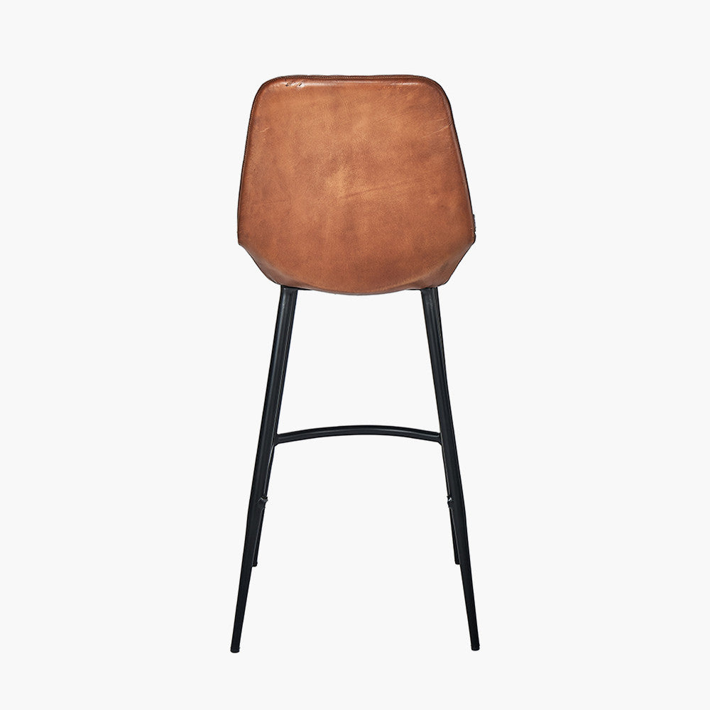 Angelo Vintage Brown Leather and Iron Retro Bar Stool