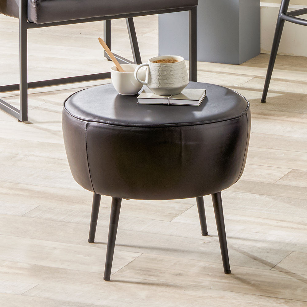 Donato Steel Grey Leather and Iron Stool