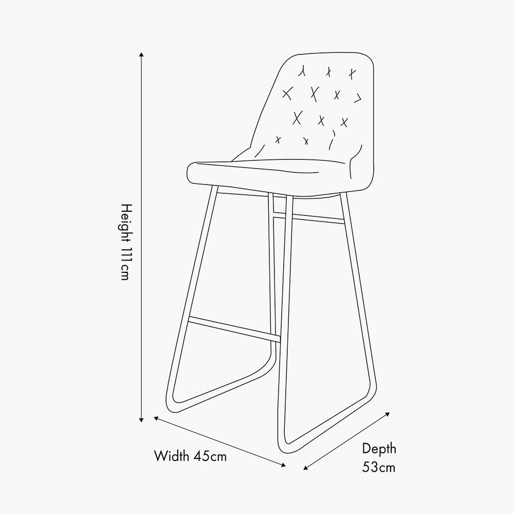 Camillo Ash Black Leather and Black Metal Diamond Back Bar Stool