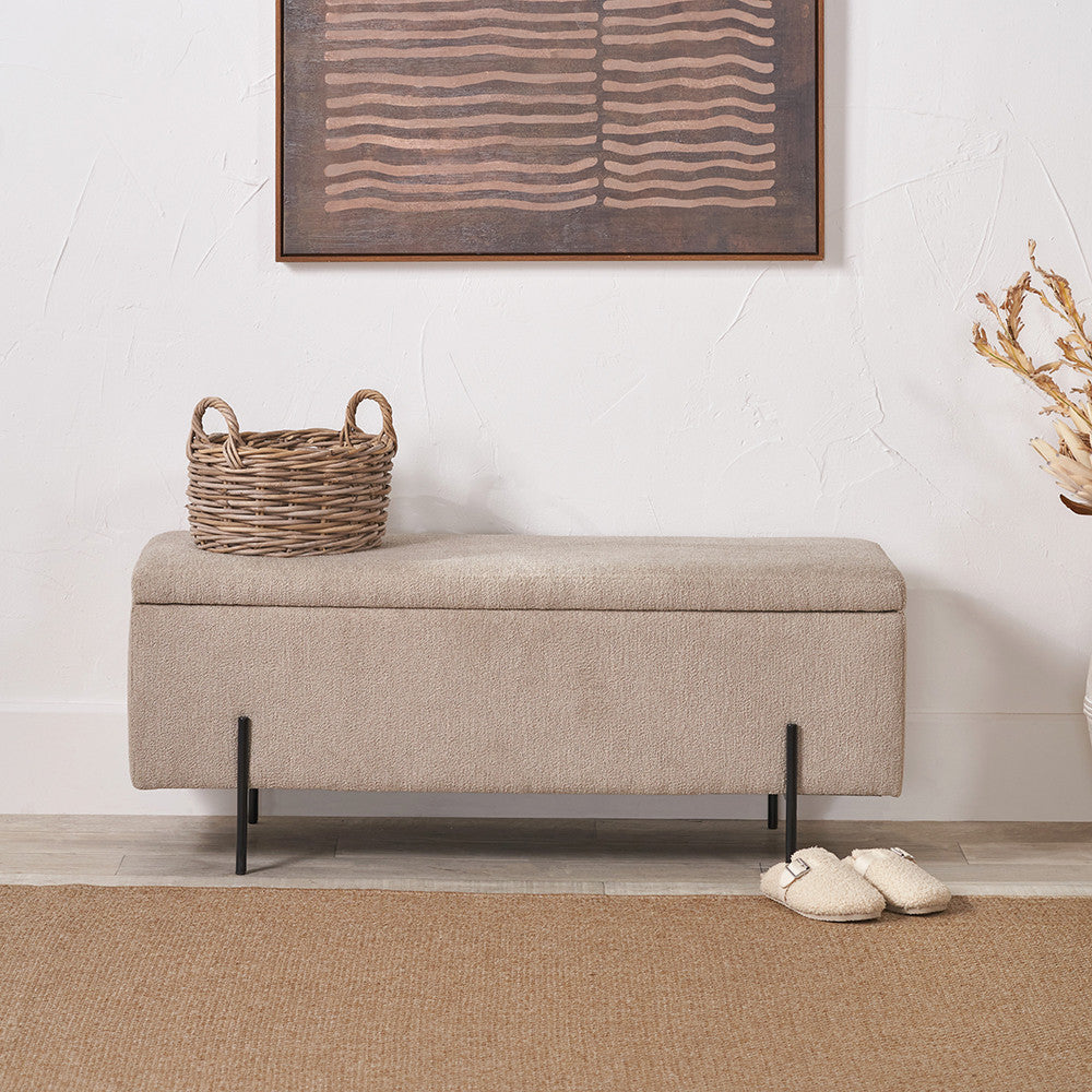 Catania Taupe Teddy Storage Bench with Black Metal Legs