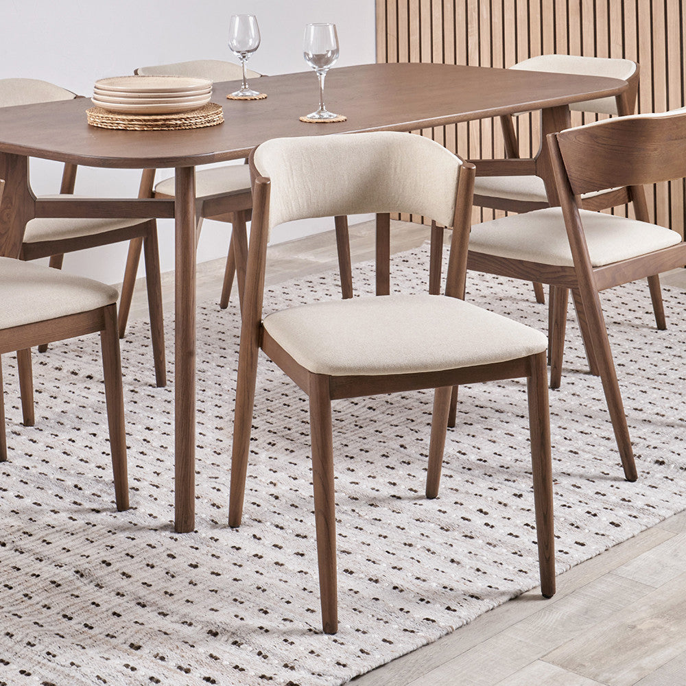 Elias Natural Linen and Dark Ash Wood Curved Back Dining Chair