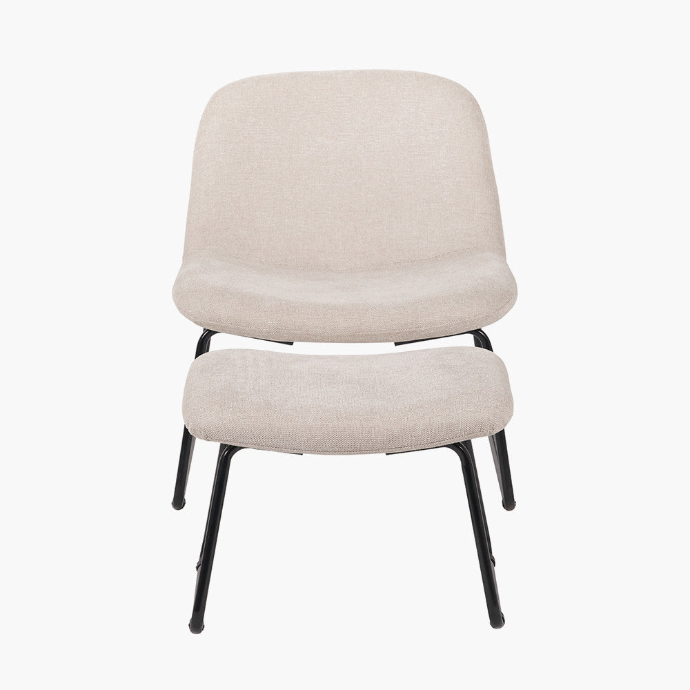 Chiara Natural Chenille and Black Metal Lounging Chair and Footstool