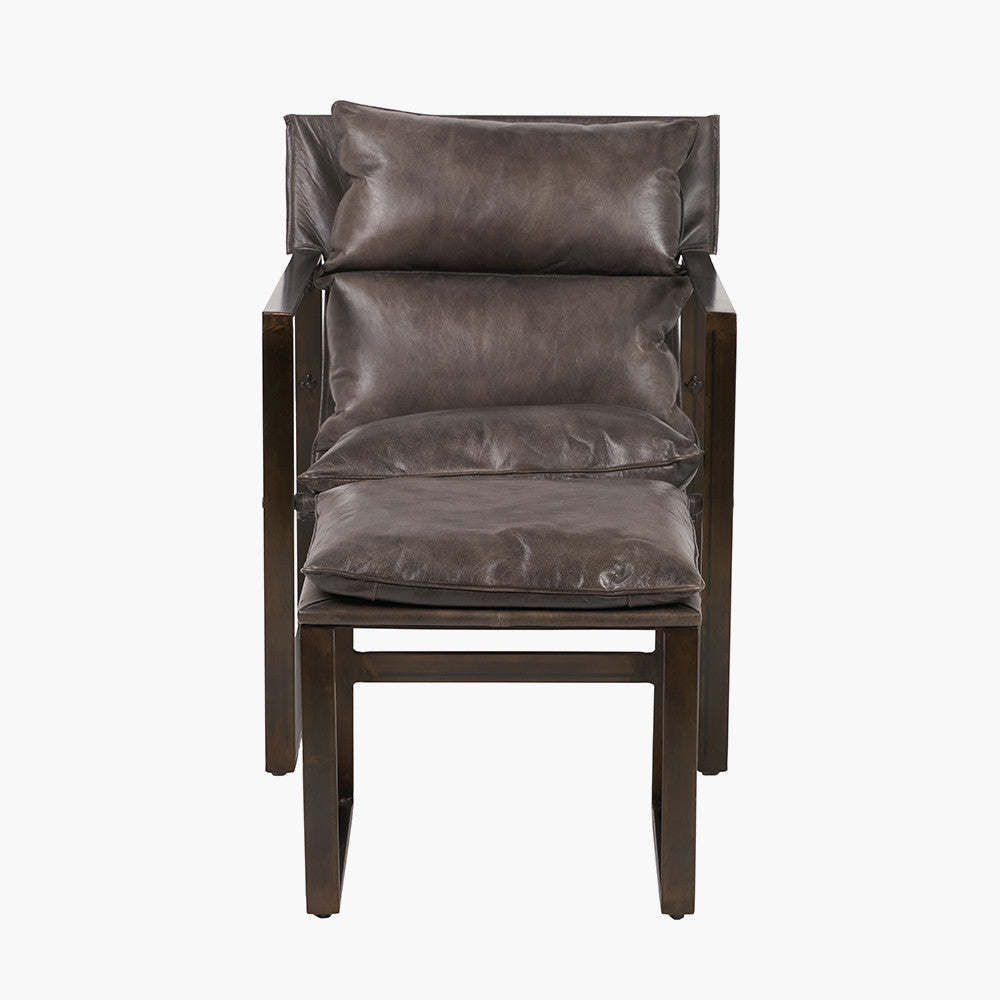 Nico Peppercorn Leather Chair and Footstool