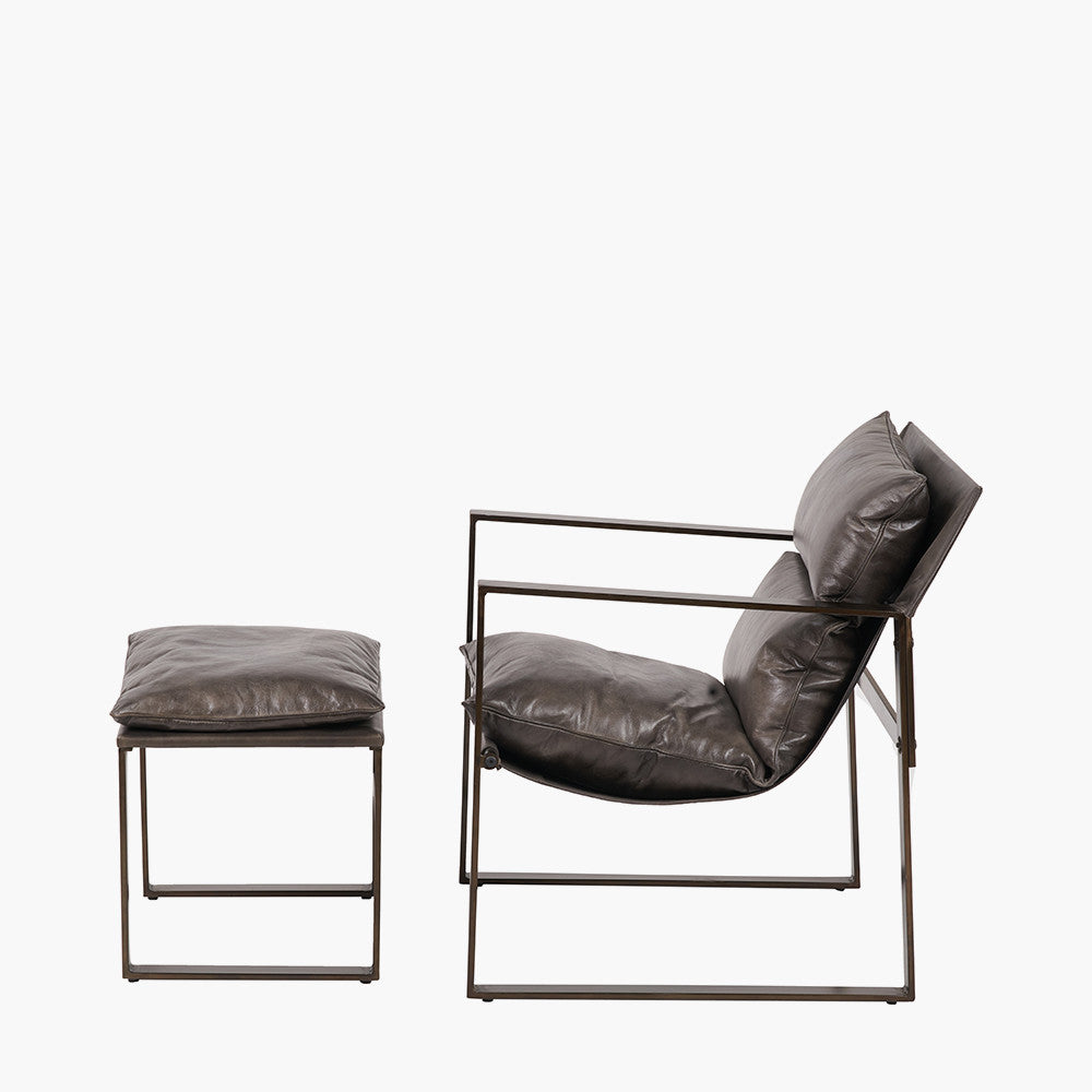 Nico Peppercorn Leather Chair and Footstool