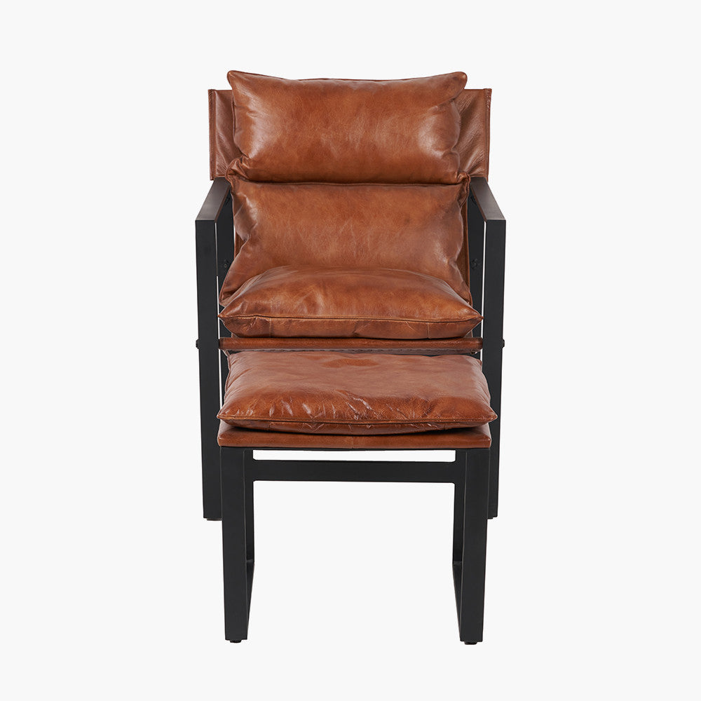 Nico Vintage Brown Leather Chair and Footstool