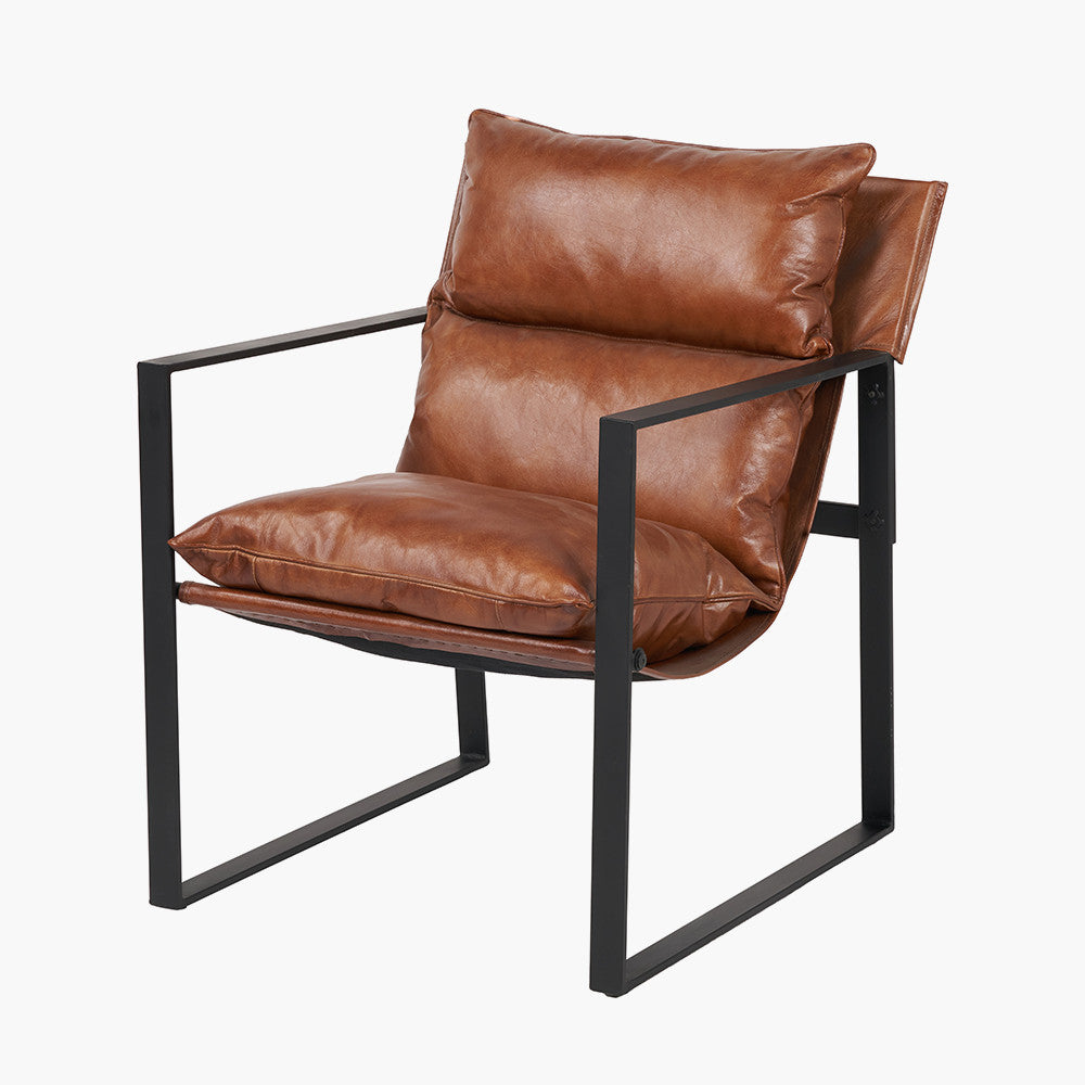 Nico Vintage Brown Leather Chair and Footstool