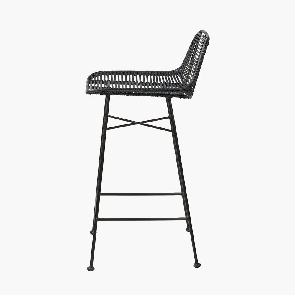 Black Rattan Core and Black Metal Bar Stool