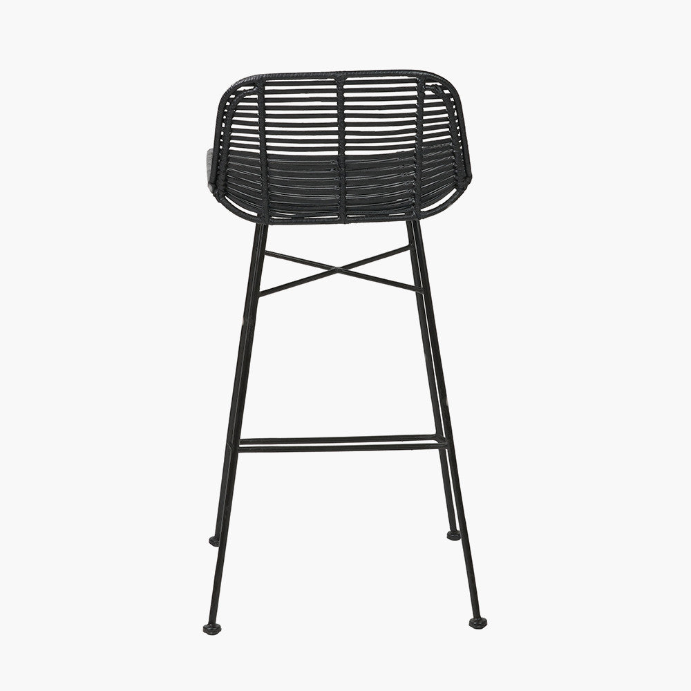 Black Rattan Core and Black Metal Bar Stool