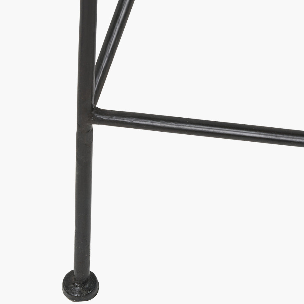 Black Rattan Core and Black Metal Bar Stool