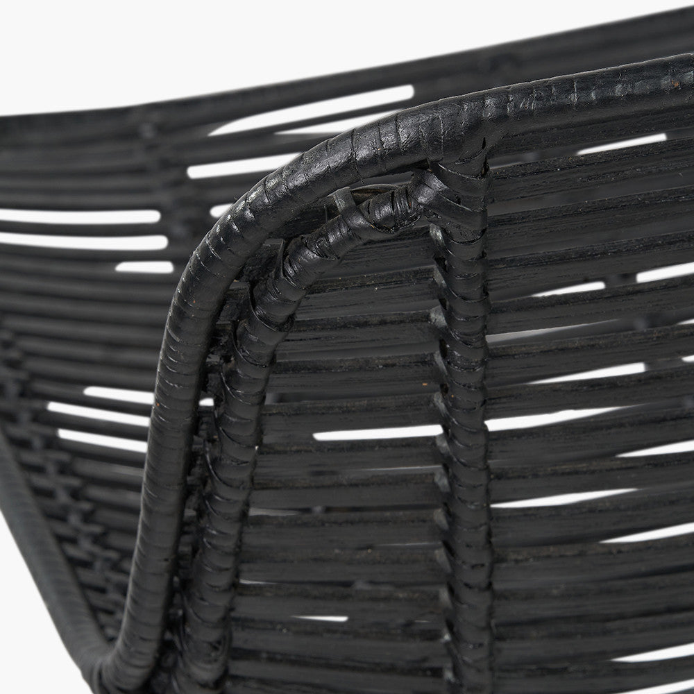 Black Rattan Core and Black Metal Bar Stool
