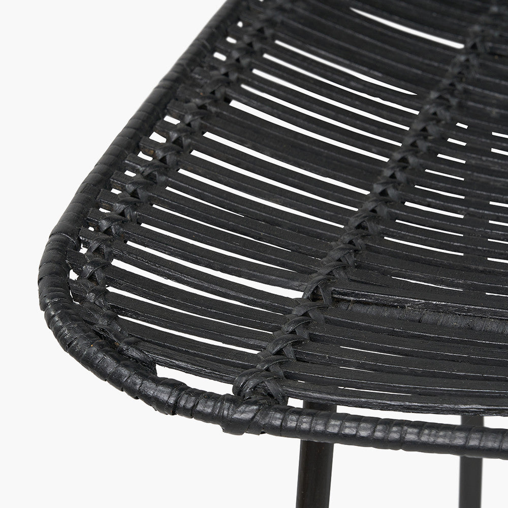 Black Rattan Core and Black Metal Bar Stool