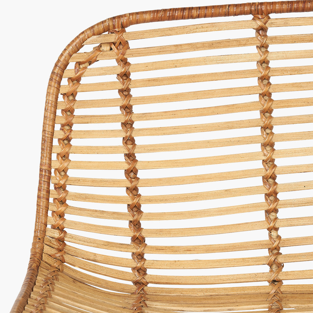 Natural Rattan Core and Black Metal Bar Stool