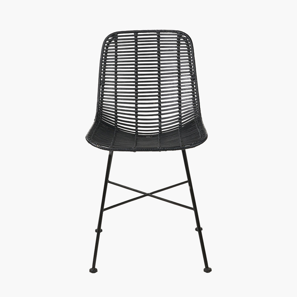 Black Rattan Core and Black Metal Dining Chair