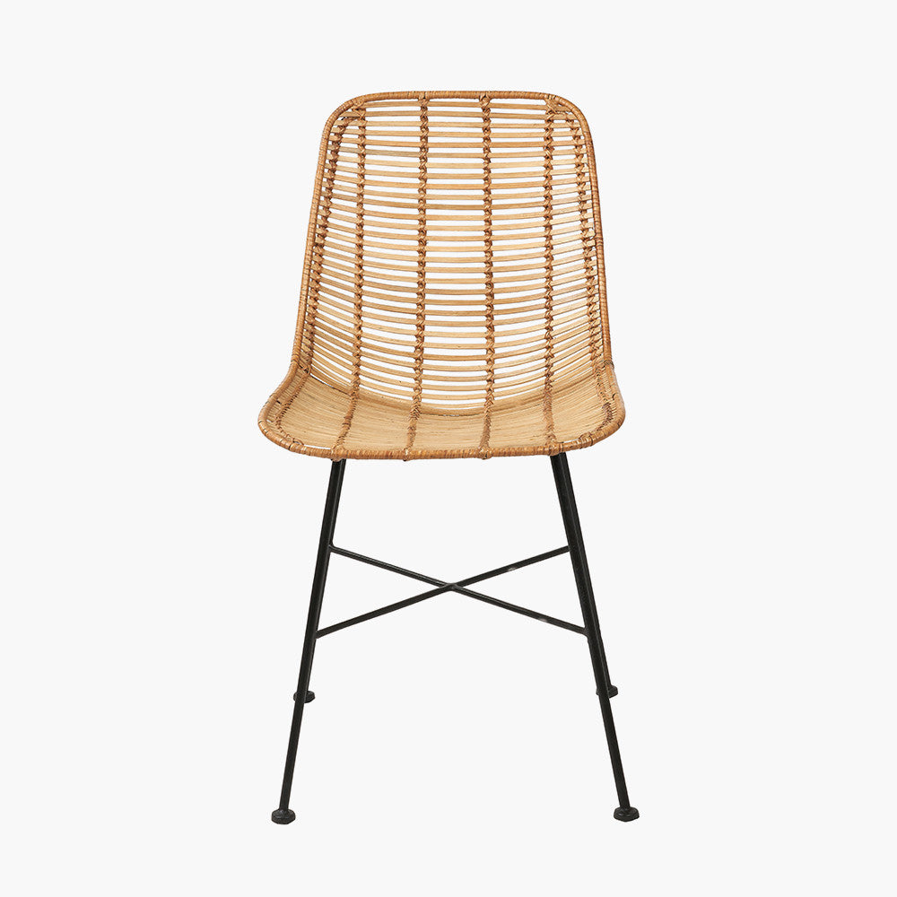 Natural Rattan Core and Black Metal Dining Chair