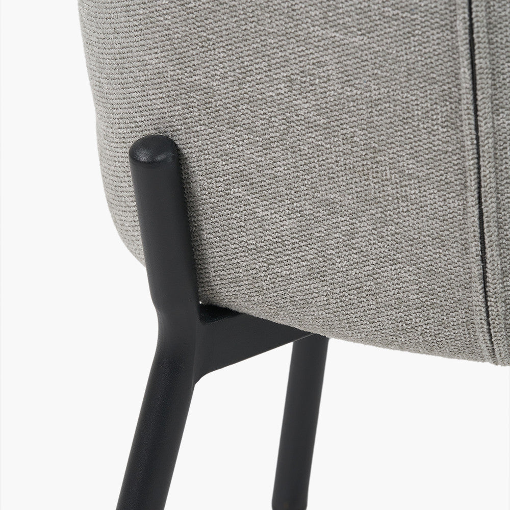 Enya Light Grey Chenille and Black Metal Quilted Back Dining Chair