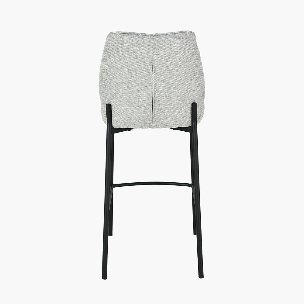Enya Light Grey Chenille and Black Metal Quilted Back Bar Stool