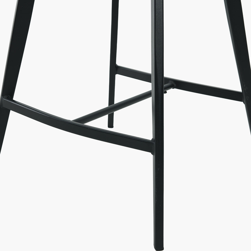 Enya Light Grey Chenille and Black Metal Quilted Back Bar Stool