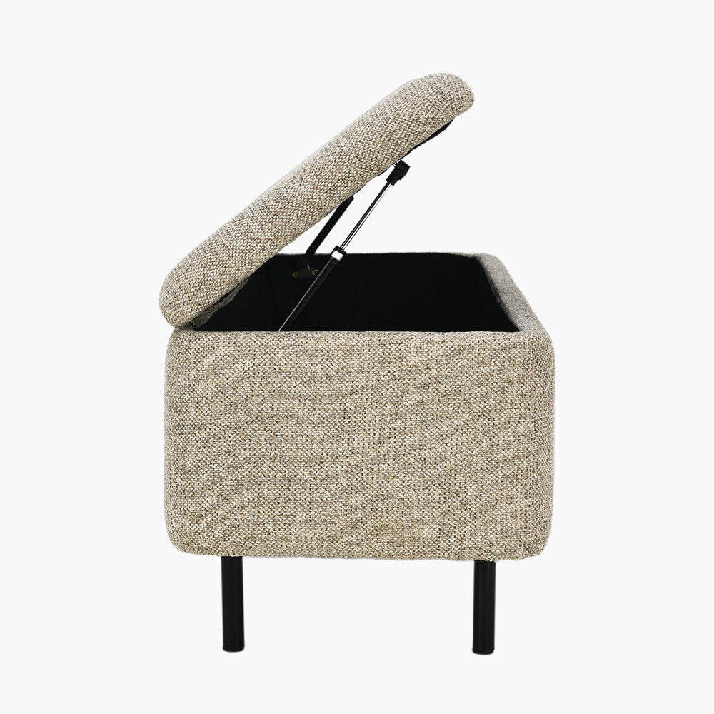 Else Mocha Textured Marl Chenille and Black Metal Buttoned Storage Ottoman