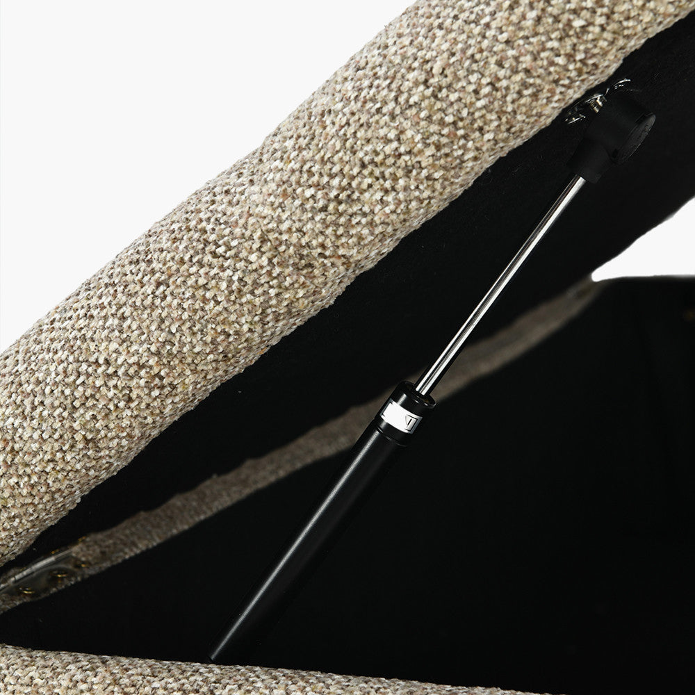 Else Mocha Textured Marl Chenille and Black Metal Buttoned Storage Ottoman