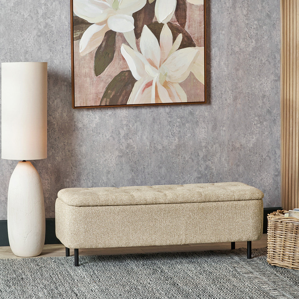 Else Mocha Textured Marl Chenille and Black Metal Buttoned Storage Ottoman